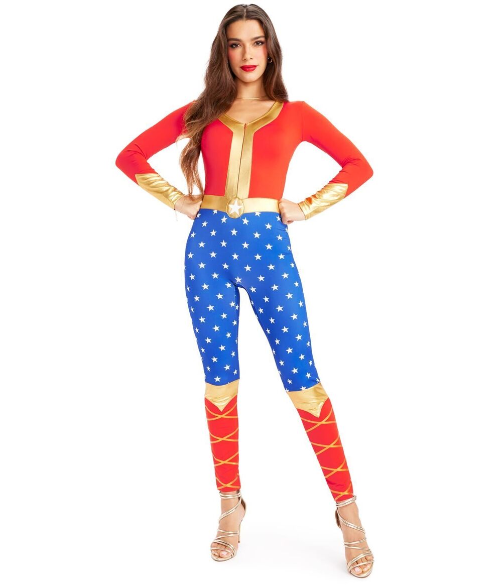 9776 Halloween Red and Blue Patriotic Superhero Long Sleeve Bodysuit